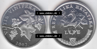 Münzen Kroatien Umlaufmünze 1993-2021, 2 Lipe 2002, Bild mit horizontaler Vollansicht als Bildmaterial Sammlung
