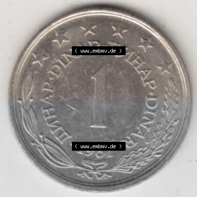Münzen Jugoslawien Umlaufmünze 1973-1981, 1 Dinar 1981, Bild mit Rückseite der Münze als Bildmaterial Sammlung