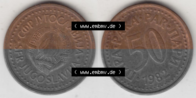 Münzen Jugoslawien Umlaufmünze 1982-1984, 50 Para 1982, Bild mit Vollansicht als Bildmaterial Sammlung