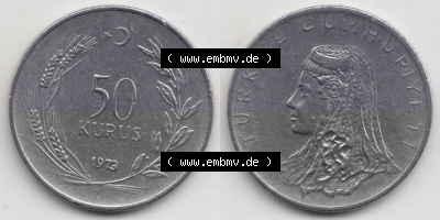 Münzen Türkei Umlaufmünze 1971-1979, 50 Kurus 1972. Vorderseite und Rückseite der Münze der Türkei auf einen Digitalen Bild,... Sammlung