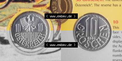 Münzen Österreich Umlaufmünze 1951-2001, 10 Groschen 2000, Münze aus Österreich -.-.- Sammlung