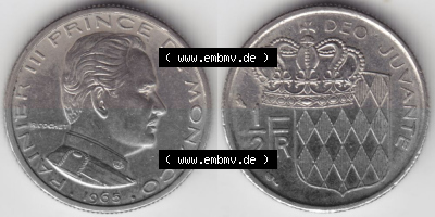 Münzen Monaco Umlaufmünze 1965-1995, 0.50 Fr, Franc, Franken Rainier III Prince de Monaco 1965 (3) Sammlung