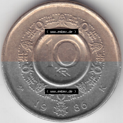 Münzen Norwegen Umlaufmünze 1983-1991, 10 Kronen 1986, Bild mit Rückseite der norwegischen Münze als Bildmaterial, des Bildes... Sammlung