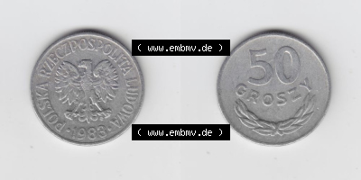 Münzen Polen Umlaufmünze 1957-1985, 50 Groszy 1983, Bild mit Vollansicht als Bildmaterial Sammlung