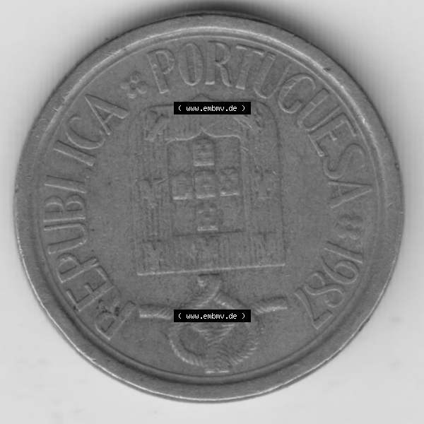 Grau bzw. s/w Münzen Portugal Umlaufmünze 1986-2001, 10 Escudos 1987. Rückseite der portugiesischen Umlaufmünze aus Portugal vor der Euro-Einführung in Portugal zum katalogisieren... Sammlung Graustufen