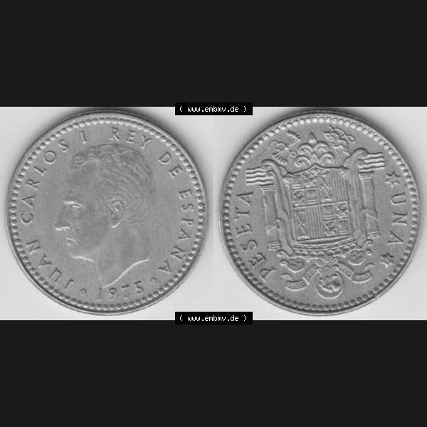 Grau bzw. s/w Münzen Spanien Umlaufmünze 1975, 1975-1980, Una Peseta, 1 Pesete 1979, Bild mit Vollansicht als Bildmaterial Sammlung Graustufen