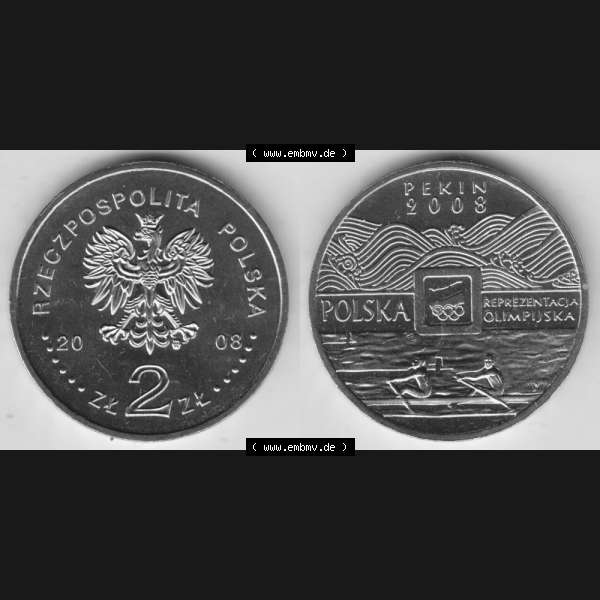 Grau bzw. s/w Münzen Polen Gedenkmünze 2008-2008, 2 Zloty, XXIX. Olympische Sommerspiele in Peking 2008, Bild mit Vollansicht als Bildmaterial Sammlung Graustufen