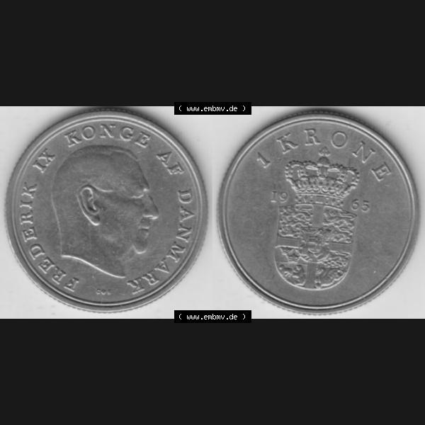 Grau bzw. s/w Münzen Dänemark Umlaufmünze 1960-1972, 1 Krone 1965, König Frederick IX. Vorderseite und Rückseite horizontal auf einen digitalen Bild der alten dänischen... Sammlung Graustufen