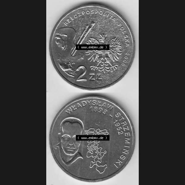 Grau bzw. s/w Münzen Polen Gedenkmünze 2009-2009, 2 Zloty, Polnische Maler des 19. und 20. Jahrhunderts - Wladyslaw Strzeminski, Münzseiten Untereinander als Bildmaterial Sammlung Graustufen