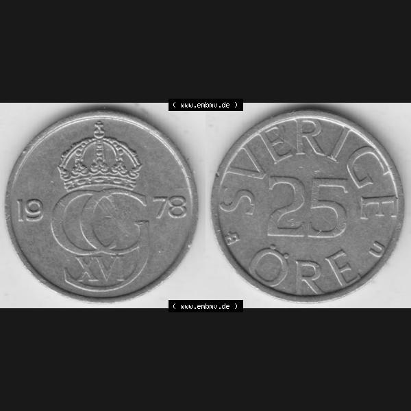Grau bzw. s/w Münzen Schweden Umlaufmünze 1976-1984, 25 Öre 1978, Bild mit Vollansicht als Bildmaterial Sammlung Graustufen