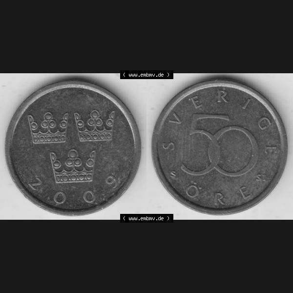 Grau bzw. s/w Münzen Schweden Umlaufmünze 1992-2009, 50 Öre 2009, Bild mit Vollansicht als Bildmaterial Sammlung Graustufen