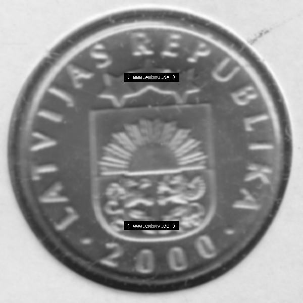 Grau bzw. s/w Münzen Lettland Umlaufmünze 1992-2009, 2 Centimes 2000, Bild mit Vorderseite der Münze als Bildmaterial Sammlung Graustufen