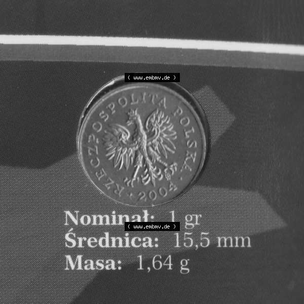 Grau bzw. s/w Münzen Polen KMS Umlaufmünze 2004, 1 Groszy (1) Sammlung Graustufen