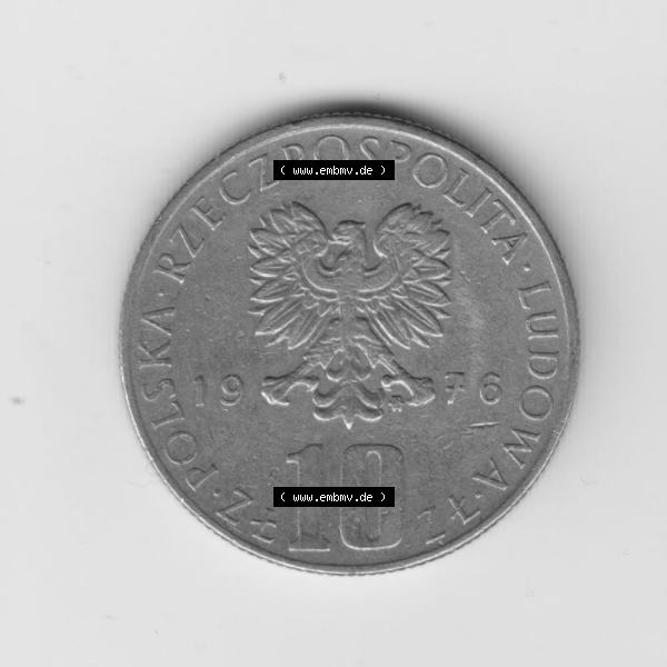 Grau bzw. s/w Münzen Polen Umlaufmünze 1975-1984, 10 Zlotych Boleslaw Prus 1976 (1) Sammlung Graustufen