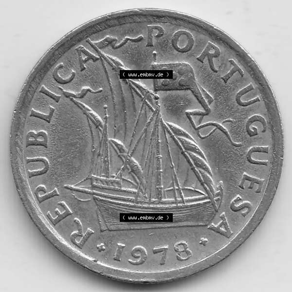 Grau bzw. s/w Münzen Portugal Umlaufmünze 1963-1985, 2,50 Escudos 1978. Rückseite der portugiesischen Umlaufmünze aus Portugal vor der Euro-Einführung in Portugal zum katalogisieren... Sammlung Graustufen