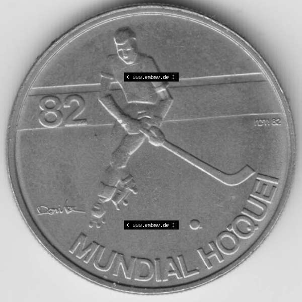 Grau bzw. s/w Münzen Portugal Gedenkmünze 1982-1982, 5 Escudo Mundial Hoquei Rollhockey-Weltmeisterschaft 1982. Rückseite der portugiesischen Gedenkmünze aus Portugal vor der Euro-Einführung... Sammlung Graustufen