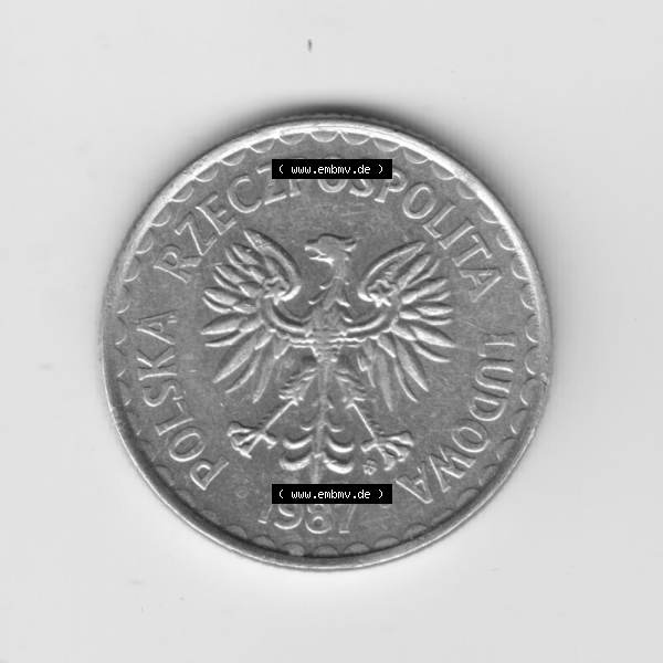 Grau bzw. s/w Münzen Polen Umlaufmünze 1986-1988, 1 Zloty 1987 (1) Sammlung Graustufen
