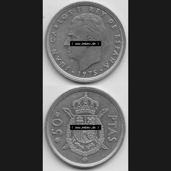 Grau bzw. s/w Münzen Spanien Umlaufmünze 1975-1975, 50 Peseten 1980, Münze aus Spanien, Umlaufmünze / aus Zahlungsverkehr mit Münzseiten Vertikal / Untereinander auf... Sammlung Graustufen