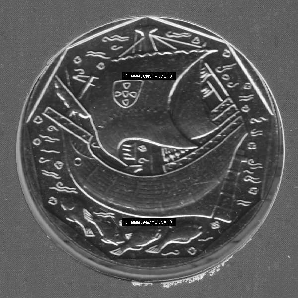Grau bzw. s/w Münzen Portugal KMS Umlaufmünze 1987, 50 Escudos. Rückseite der portugiesischen Umlaufmünze aus Portugal vor der Euro-Einführung in Portugal zum katalogisieren im... Sammlung Graustufen