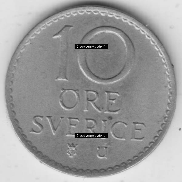 Grau bzw. s/w Münzen Schweden Umlaufmünze 1962-1973, 10 Öre 1964. Münzen aus Schweden als Bildmaterial für Sammler und Münzen-Webseiten hier im online Katalog und Datenbank... Sammlung Graustufen