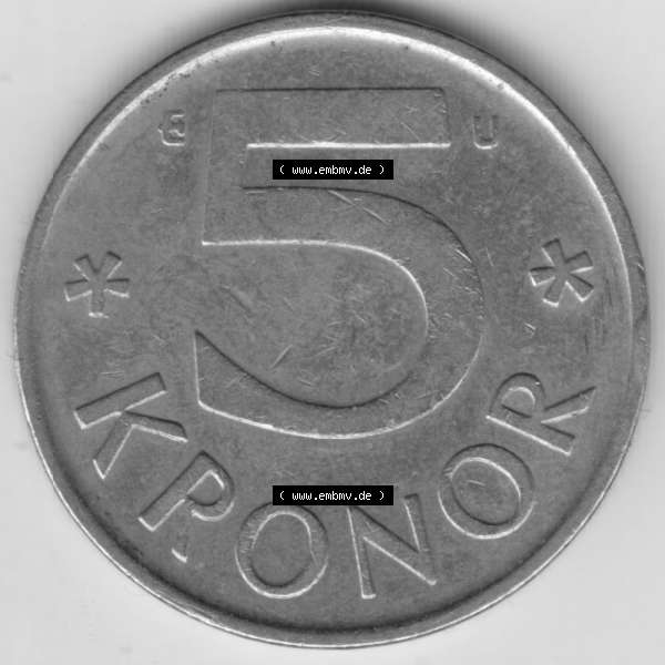 Grau bzw. s/w Münzen Schweden Umlaufmünze 1976-1990, 5 Kronen 1978, Bild mit Rückseite der Münze als Bildmaterial Sammlung Graustufen
