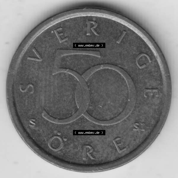 Grau bzw. s/w Münzen Schweden Umlaufmünze 1992-2009, 50 Öre 2009, Bild mit Rückseite der Münze als Bildmaterial Sammlung Graustufen