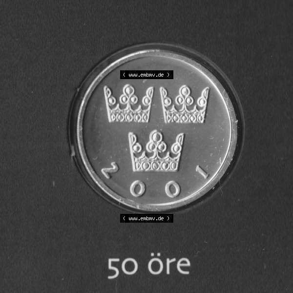 Grau bzw. s/w Münzen Schweden Umlaufmünze 1992-2009, 50 Öre 2001 KMS, Bild mit Vorderseite der Münze als Bildmaterial Sammlung Graustufen