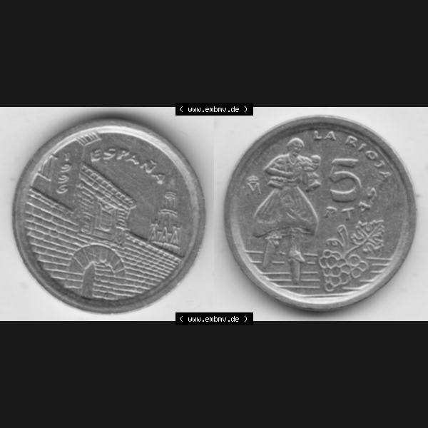 Grau bzw. s/w Münzen Spanien Umlaufmünze 1996-1996, 5 Peseten 1996, Bild mit Vollansicht als Bildmaterial Sammlung Graustufen