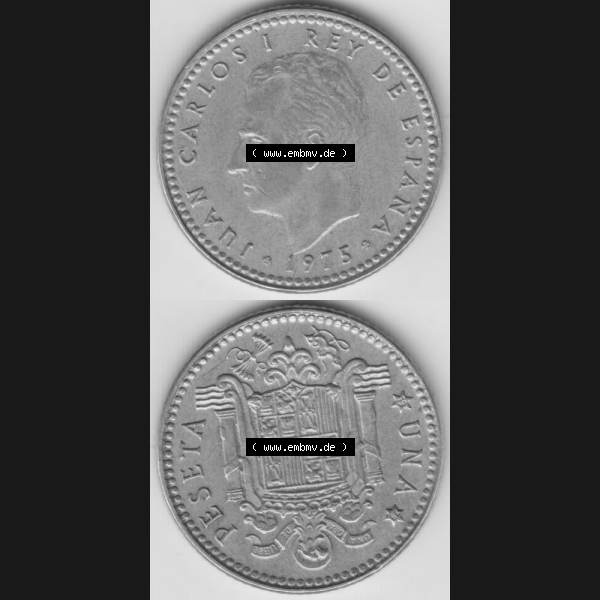 Grau bzw. s/w Münzen Spanien Umlaufmünze 1975, 1975-1980, Una Peseta, 1 Pesete 1979, Münze aus Spanien, Umlaufmünze / aus Zahlungsverkehr mit Münzseiten Vertikal... Sammlung Graustufen