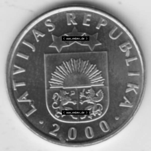 Grau bzw. s/w Münzen Lettland Umlaufmünze 1992-2009, 2 Santimi 2000, Bild mit Vorderseite der Münze als Bildmaterial Sammlung Graustufen