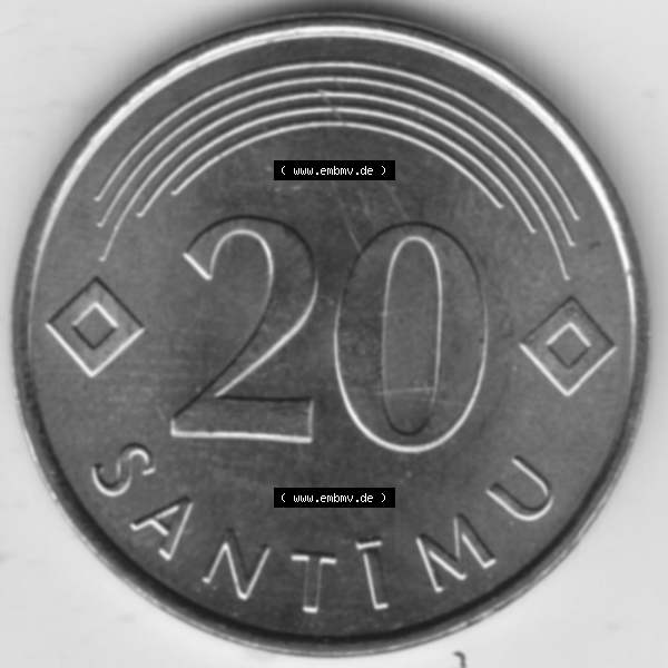 Grau bzw. s/w Münzen Lettland Umlaufmünze 1992-2009, 20 Santimu 2007, Bild mit Rückseite der Münze als Bildmaterial Sammlung Graustufen