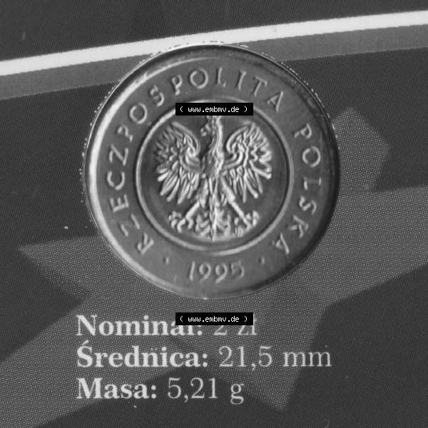 Grau bzw. s/w Münzen Polen KMS Umlaufmünze 1995, 2 Zloty (1) Sammlung Graustufen