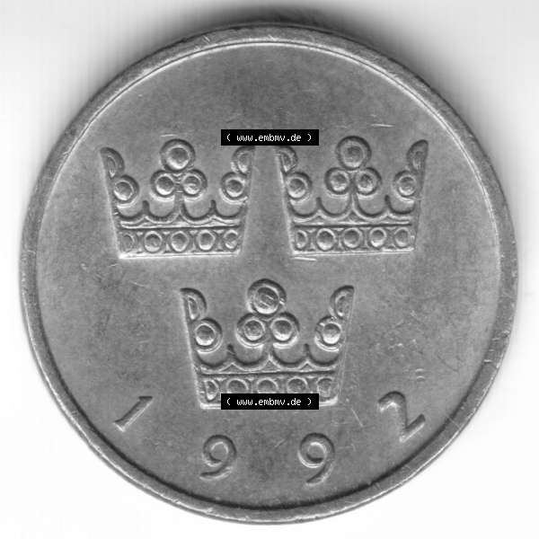 Grau bzw. s/w Münzen Schweden Umlaufmünze 1992-2009, 50 Öre 1992, Bild mit Vorderseite der Münze als Bildmaterial Sammlung Graustufen