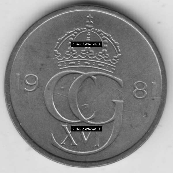 Grau bzw. s/w Münzen Schweden Umlaufmünze 1976-1984, 5 Öre 1981, Bild mit Vorderseite der Münze als Bildmaterial Sammlung Graustufen