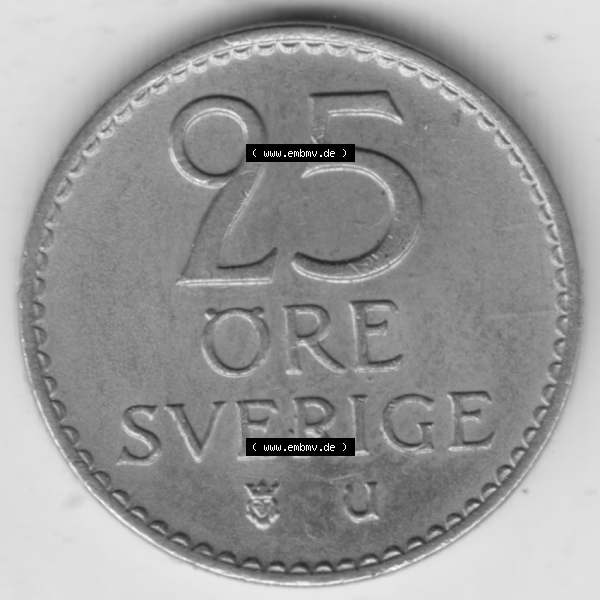 Grau bzw. s/w Münzen Schweden Umlaufmünze 1962-1973, 25 Öre 1969. Münzen aus Schweden als Bildmaterial für Sammler und Münzen-Webseiten hier im online Katalog und Datenbank... Sammlung Graustufen