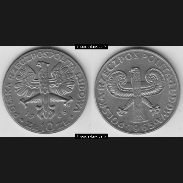 Grau bzw. s/w Münzen Polen Gedenkmünze 1965-1965, 10 Zloty 700 Jahre Warschau, Bild mit Vollansicht als Bildmaterial Sammlung Graustufen