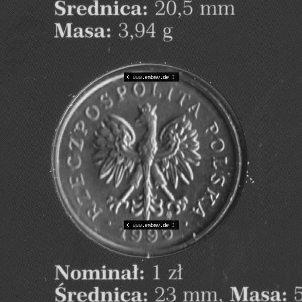 Grau bzw. s/w Münzen Polen KMS Umlaufmünze 1995, 1 Zloty (1) Sammlung Graustufen