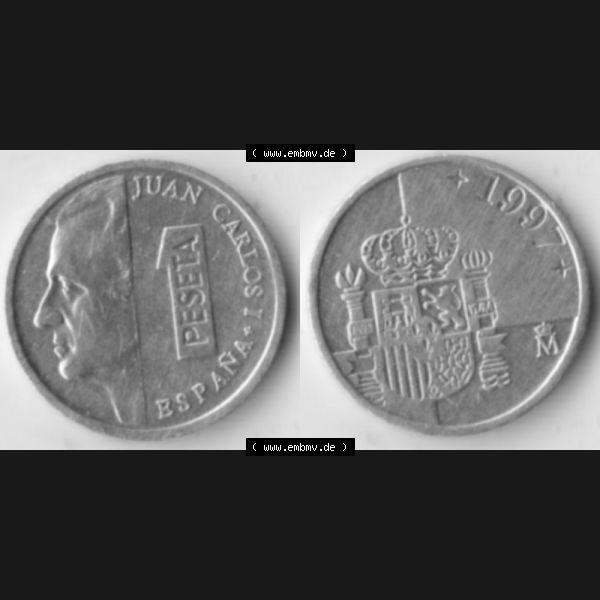 Grau bzw. s/w Münzen Spanien Umlaufmünze 1989-2001, 1 Pesete 1997 (3) Sammlung Graustufen