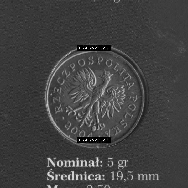Grau bzw. s/w Münzen Polen KMS Umlaufmünze 2004, 5 Groszy (1) Sammlung Graustufen