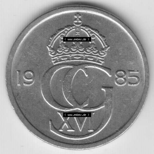 Grau bzw. s/w Münzen Schweden Umlaufmünze 1976-1991, 50 Öre 1985, Bild mit Vorderseite der Münze als Bildmaterial Sammlung Graustufen