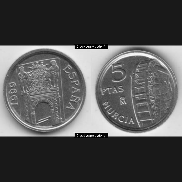 Grau bzw. s/w Münzen Spanien Umlaufmünze 1999-1999, 5 Peseten 1999, Bild mit Vollansicht als Bildmaterial Sammlung Graustufen