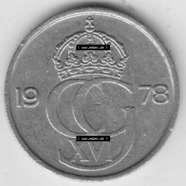 Grau bzw. s/w Münzen Schweden Umlaufmünze 1976-1984, 25 Öre 1978, Bild mit Vorderseite der Münze als Bildmaterial Sammlung Graustufen