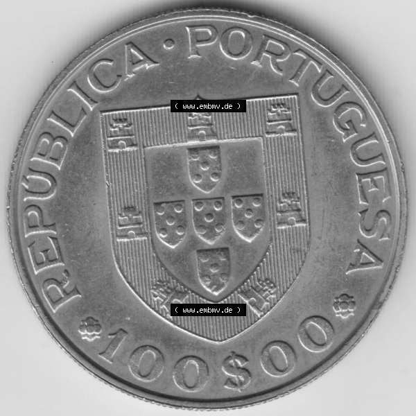 Grau bzw. s/w Münzen Portugal Gedenkmünze 1981-1981, 100 Escudoas, Ano Internacional, do Deficiente 1981. Vorderseite der Gedenkmünze aus Portugal zum katalogisieren im Münzen-Katalog... Sammlung Graustufen