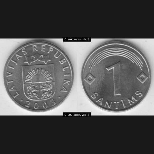Grau bzw. s/w Münzen Lettland Umlaufmünze 1992-2008, 1 Santims 2003, Bild mit horizontaler Vollansicht als Bildmaterial Sammlung Graustufen