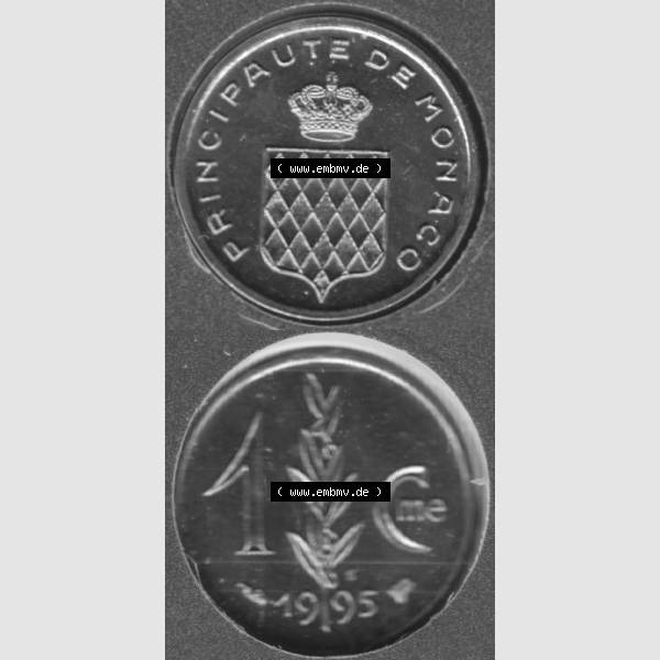 Grau bzw. s/w Münzen Monaco Umlaufmünze 1976-1995, Centime 1995, Münzseiten Untereinander als Bildmaterial Sammlung Graustufen