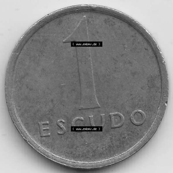 Grau bzw. s/w Münzen Portugal Umlaufmünze 1981-1986, 1 Escudo 1983. Vorderseite der Escudo Umlaufmünze aus Portugal vor EInführung der Euromünzen in Portugal zum katalogisieren... Sammlung Graustufen