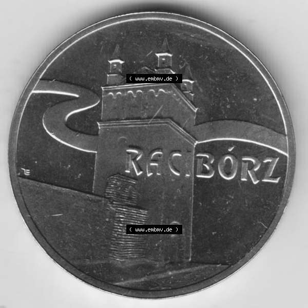 Grau bzw. s/w Münzen Polen Gedenkmünze 2007-2007, 2 Zloty, Historische Städte in Polen - Ratibor, Bild mit Rückseite der Münze als Bildmaterial Sammlung Graustufen