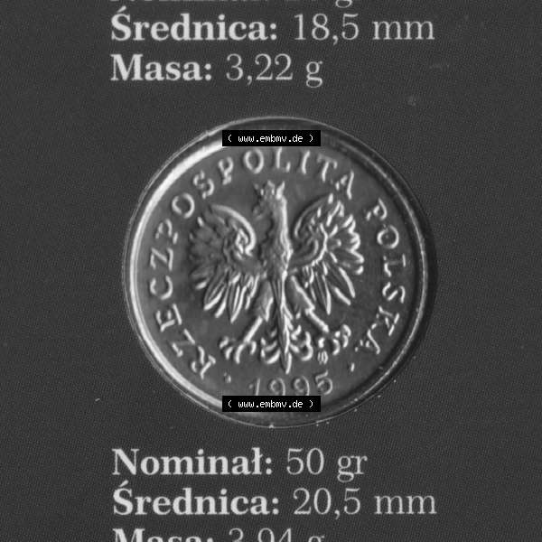 Grau bzw. s/w Münzen Polen KMS Umlaufmünze 1995, 50 Groszy (1) Sammlung Graustufen