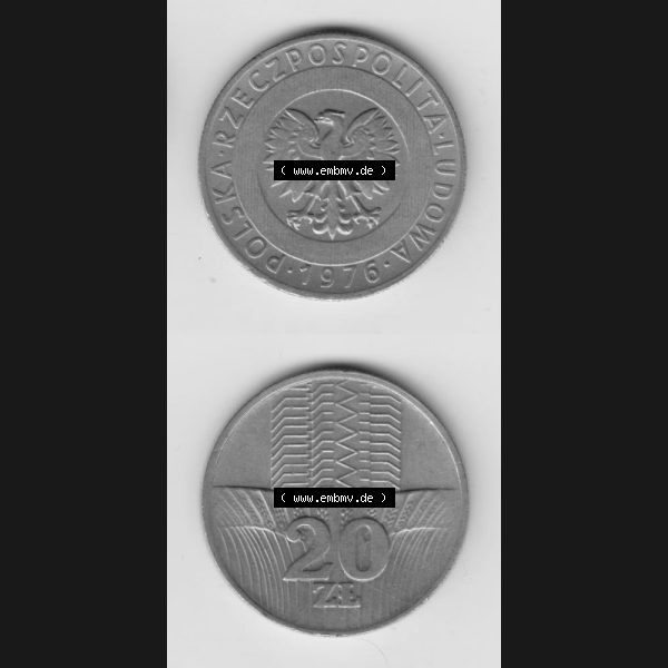 Grau bzw. s/w Münzen Polen Gedenkmünze 1973-1976, 20 Zlotych 1976, Münzseiten Untereinander als Bildmaterial Sammlung Graustufen