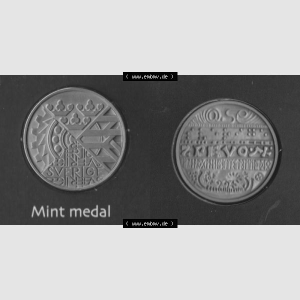 Grau bzw. s/w Münzen Schweden Umlaufmünze 2001-2001, Medaille aus KMS 2001, Bild mit Vollansicht als Bildmaterial Sammlung Graustufen